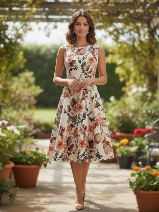 Calvin Klein Dresses & Skirts - Calvin Klein Floral Fit & Flare Midi Dress Sleeveless Cream Orange Size 4